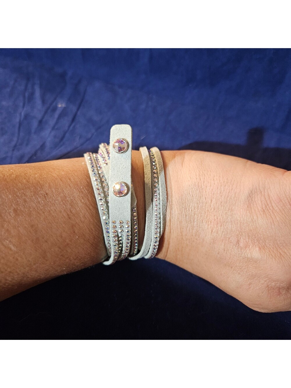 Wrap-Around Faux Suede Bracelet with Sparkling Rhinestones and Snap Closure